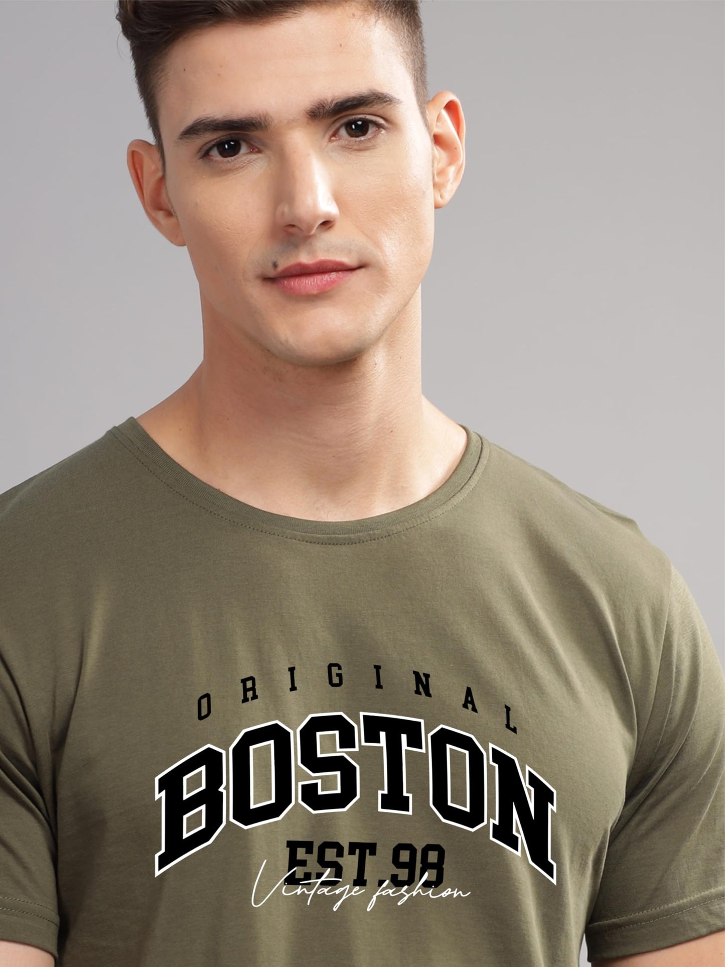 ADRO Mens Printed T Shirt - Premium Cotton Graphic Printed Tshirt - Olive T-Shirt - RN24-BOST-OL