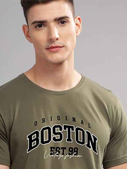 ADRO Mens Printed T Shirt - Premium Cotton Graphic Printed Tshirt - Olive T-Shirt - RN24-BOST-OL