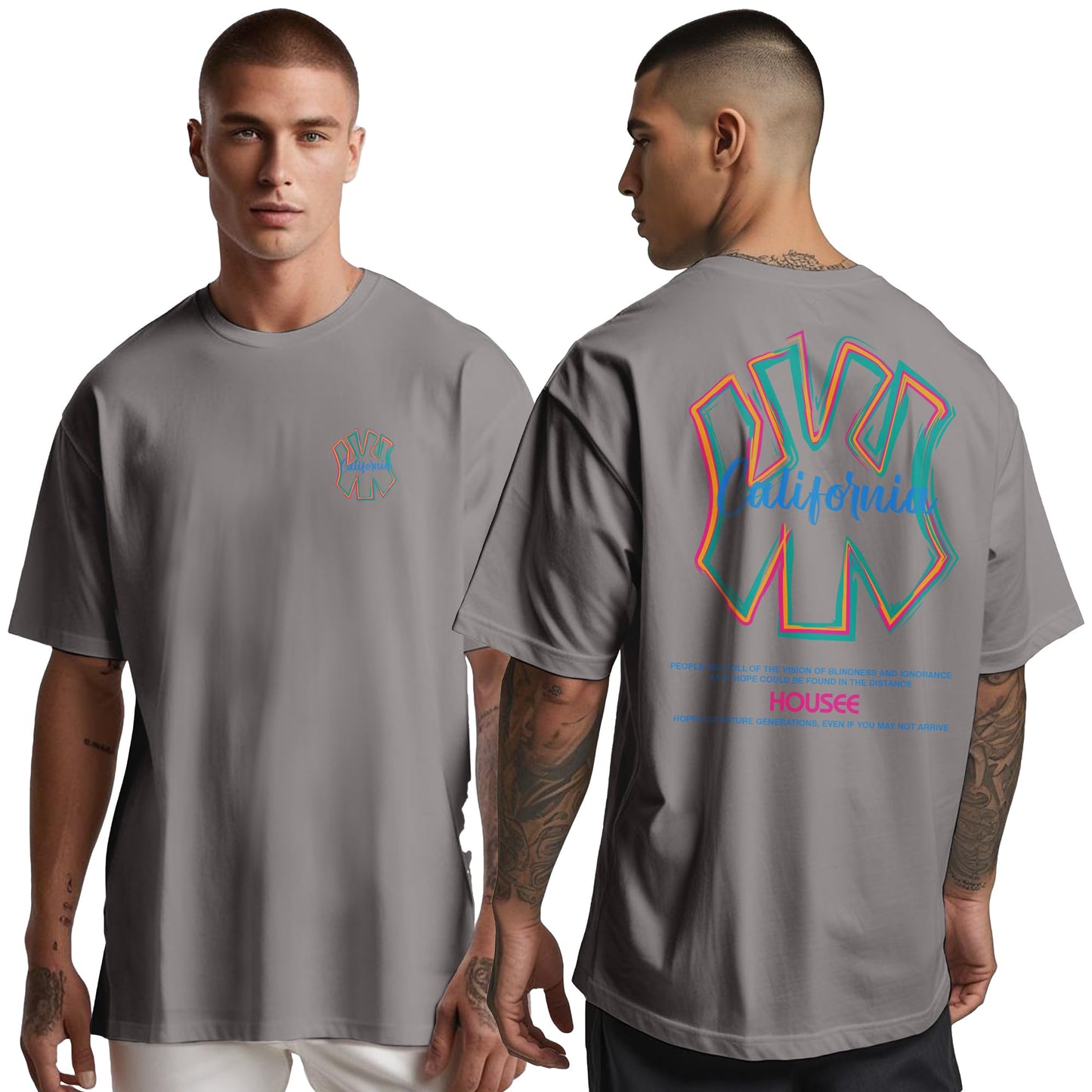 Peppyzone Mens Oversized Fit T-Shirt (PZ-OST-Trendy42_Grey