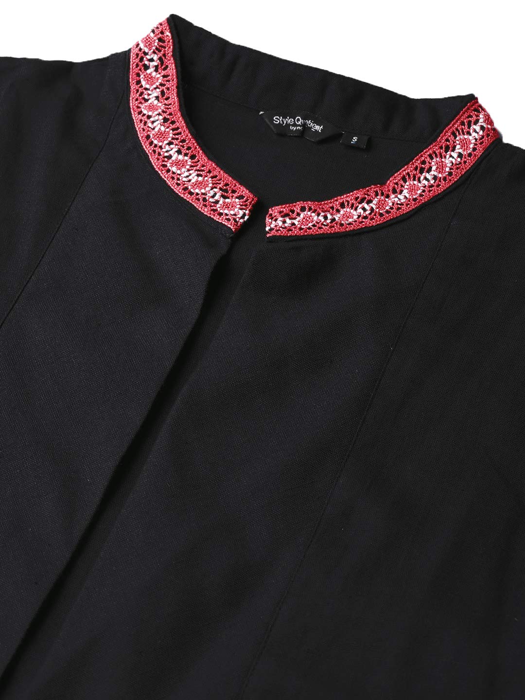 Style Quotient Women Solid Black Cotton Smart Casual Crop Shrug