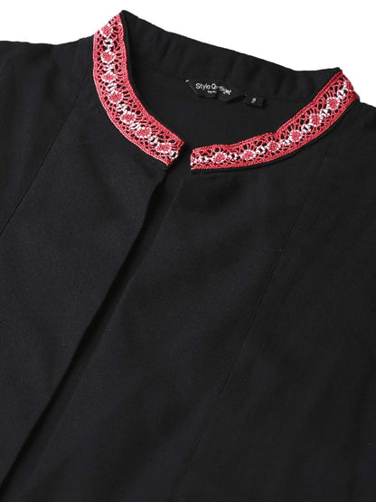 Style Quotient Women Solid Black Cotton Smart Casual Crop Shrug