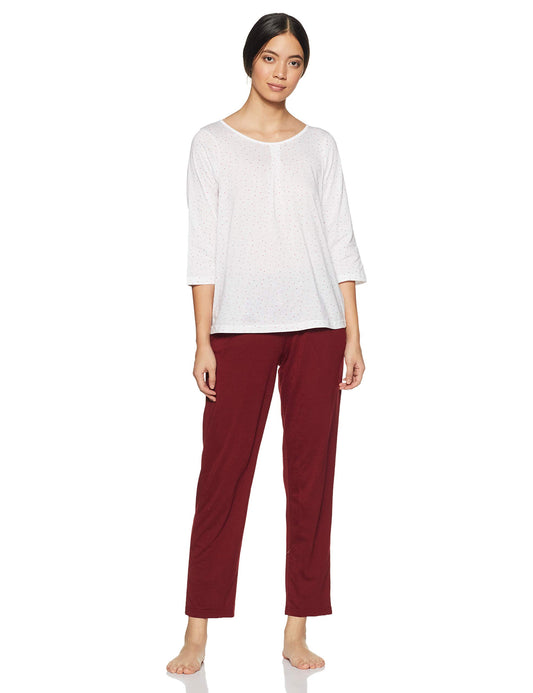 Clovia Cotton Womens Sleepwear Pajama Set (Ls0403P18_White_Medium)