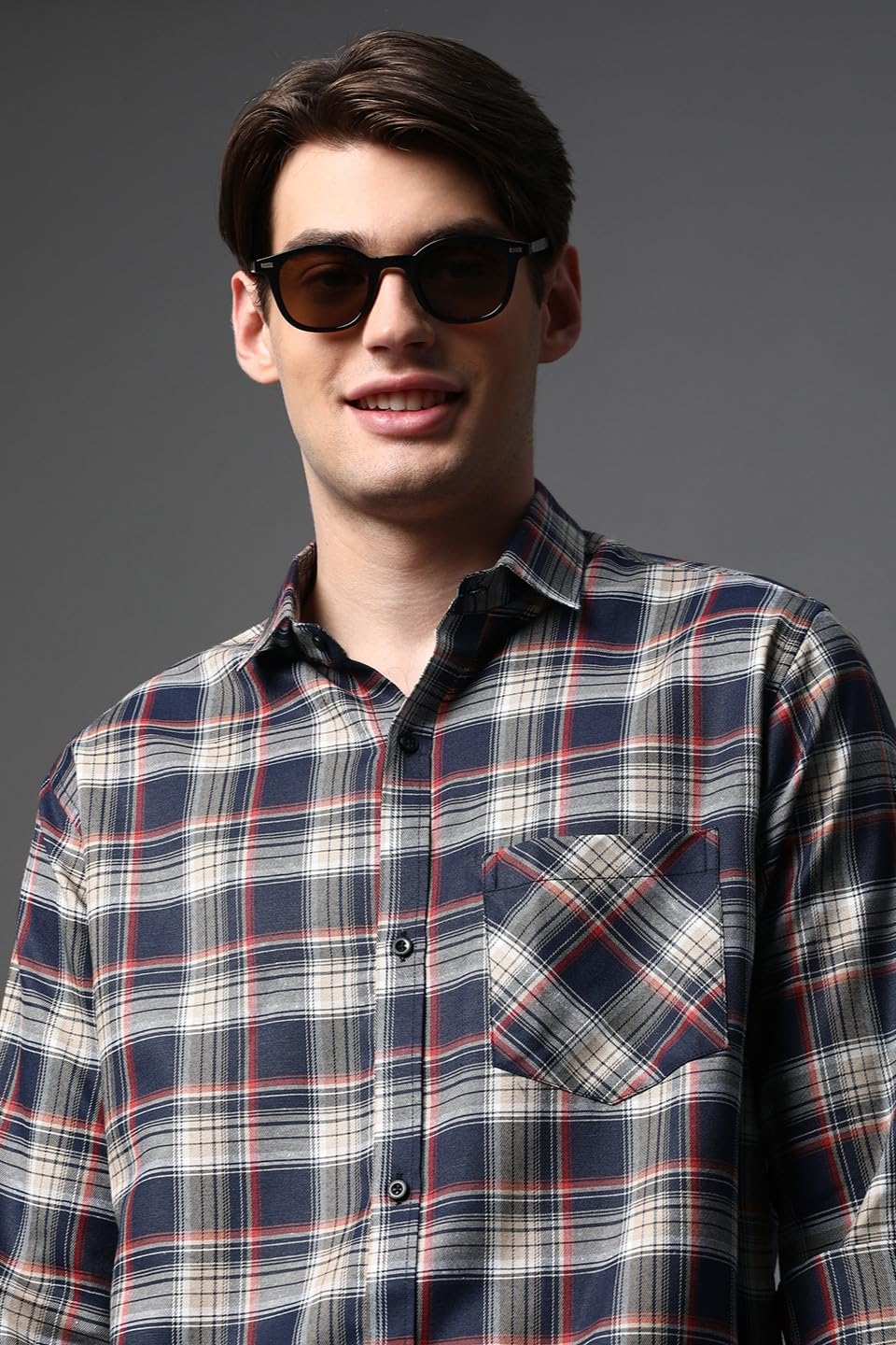 Brown Culture MenS Cotton Blend Checkered Shirt With Spread Collared Full Sleeves Standard Length And Button Down Closure Type|