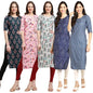 Pinkmint Crepe Digital Printed Kurti For Womens Straight Kurti For Women (Pack Of 5)