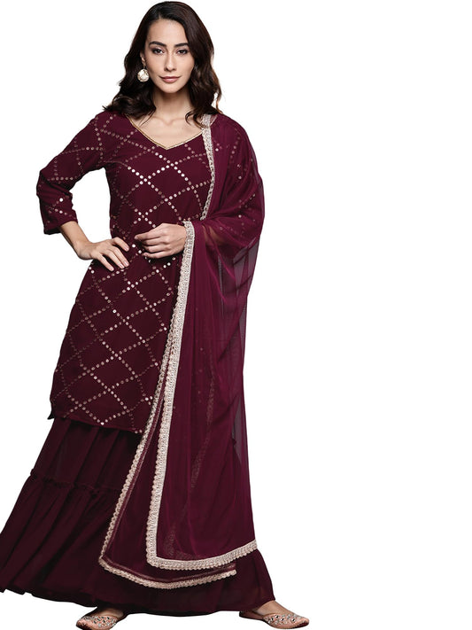 Libas WomenS Poly Georgette Kurta Sets (20059O_Purple