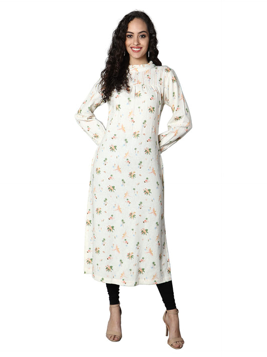 See Designs White Animal Women's Kurta