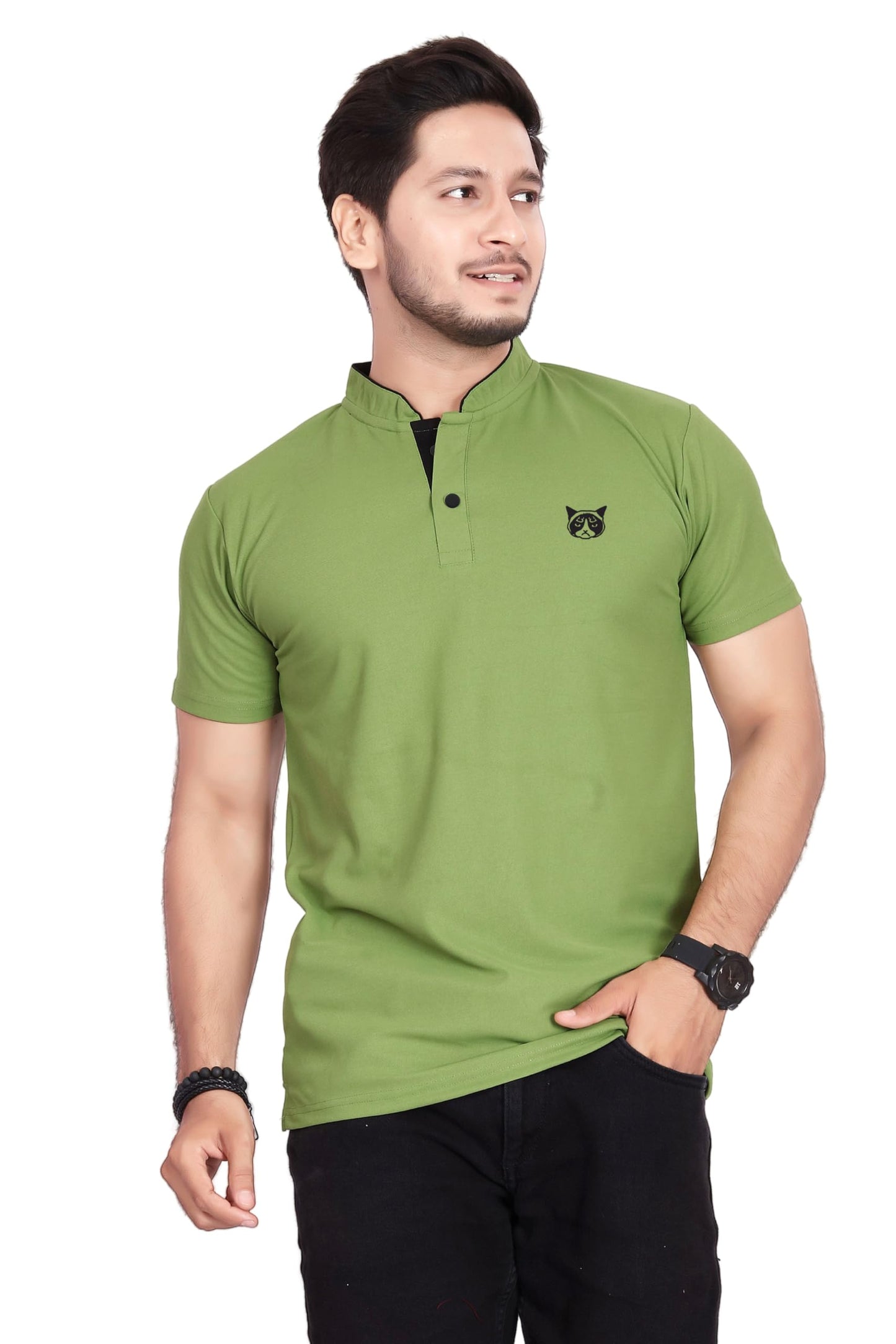 Baghadbillo MenS And BoyS Polyster T-Shirt With Mandarin Collared Neck Half Sleeves Closuer Button And Regular Fit | Polo T Sh