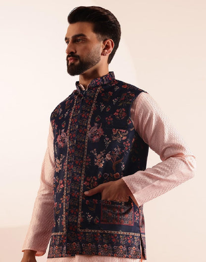 SOJANYA (Since 1958 Mens Velvet Navy Nehru Jacket With Paisley Print