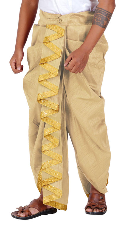 Prakasam Cotton MenS Colour Ready Dhoti With Zig Zag Self Design Border