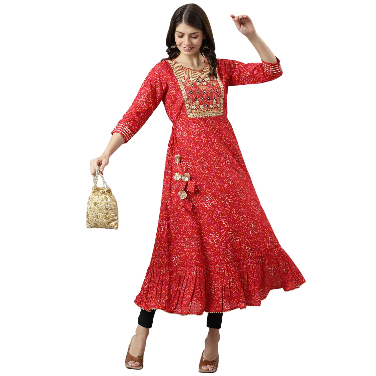 Anni Designer WomenS Polycotton Anarkali Printed Kurta (Puspa Red_S_Red_Small)