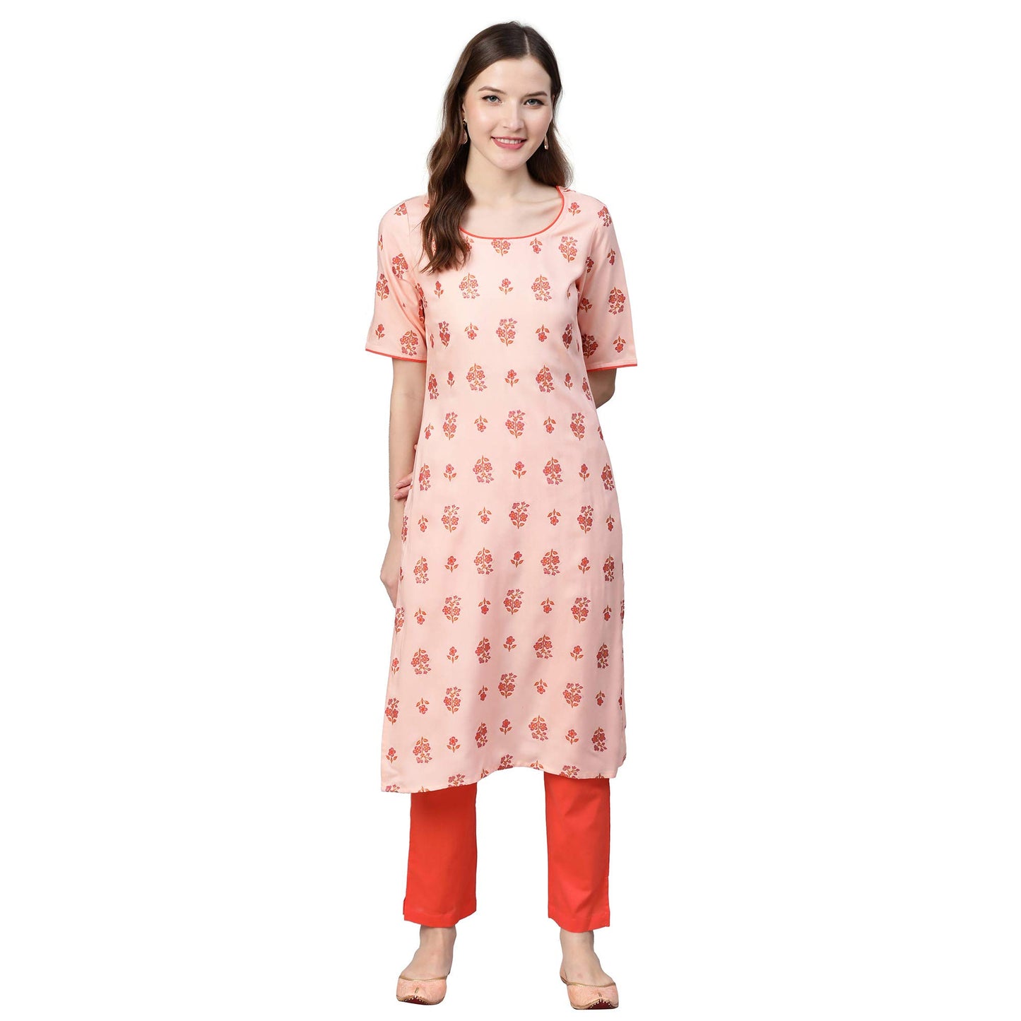 Idalia WomenS Orange Rayon Kurta Set With A Pair Of Pants (Orange, Xl)