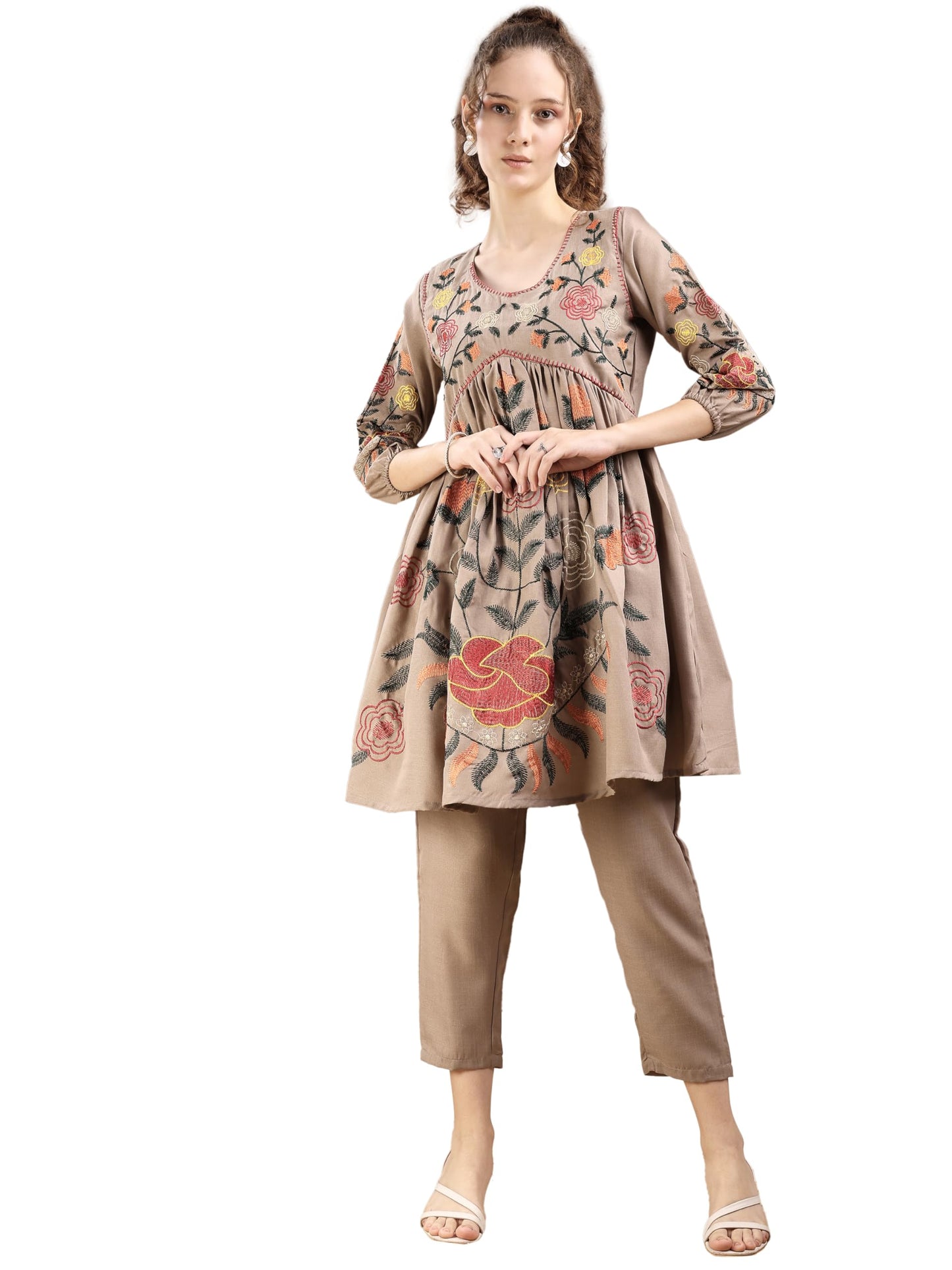 Womanista WomenS Viscose Rayon Solid Regular Set (Co-Ords_9224_Light Brown