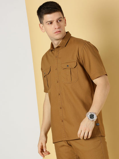 Thomas Scott Mens | Half Sleeve | Double Pockets | Solid | Regular Fit Plus Size | 100% Cotton | Spread Collar | Casual Shirts (
