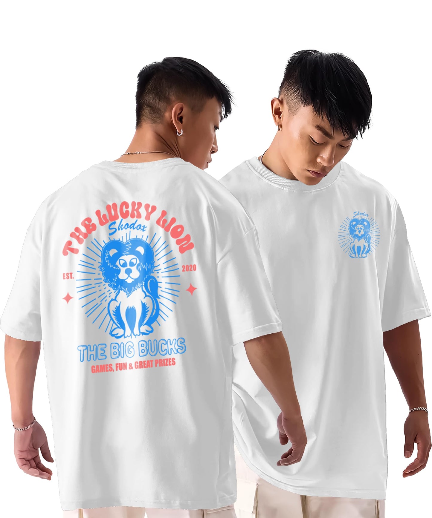 SHODOX 100% Cotton Oversized Fit Half Sleeve Tshirt for Men - Drop Shoulder Front & Back Printed T-Shirt for Mens (Pack of 1)