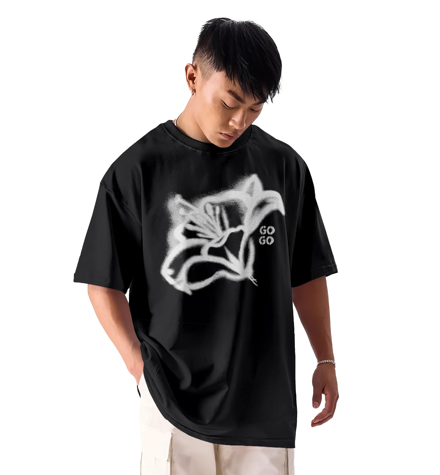 SHODOX 100% Cotton Oversized Fit Half Sleeve Tshirt for Men - Drop Shoulder Front & Back Printed T-Shirt for Mens (Pack of 1)