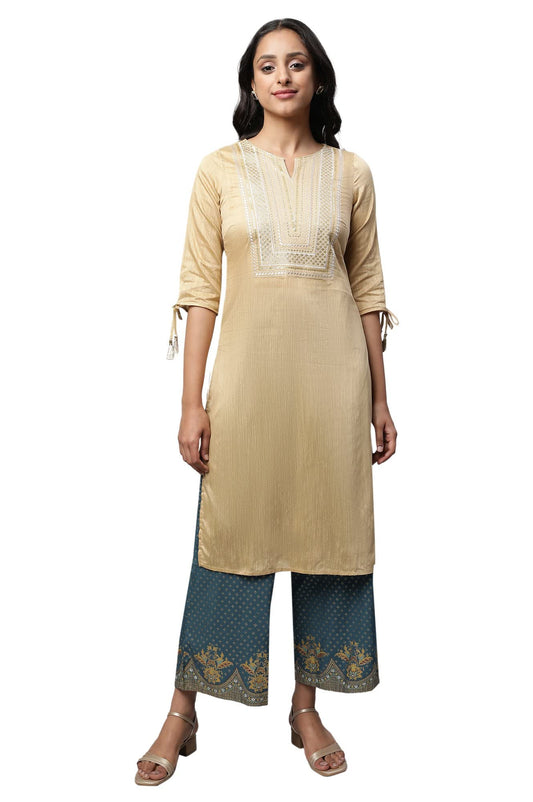 Golden Embroidered Ethnic Kurta