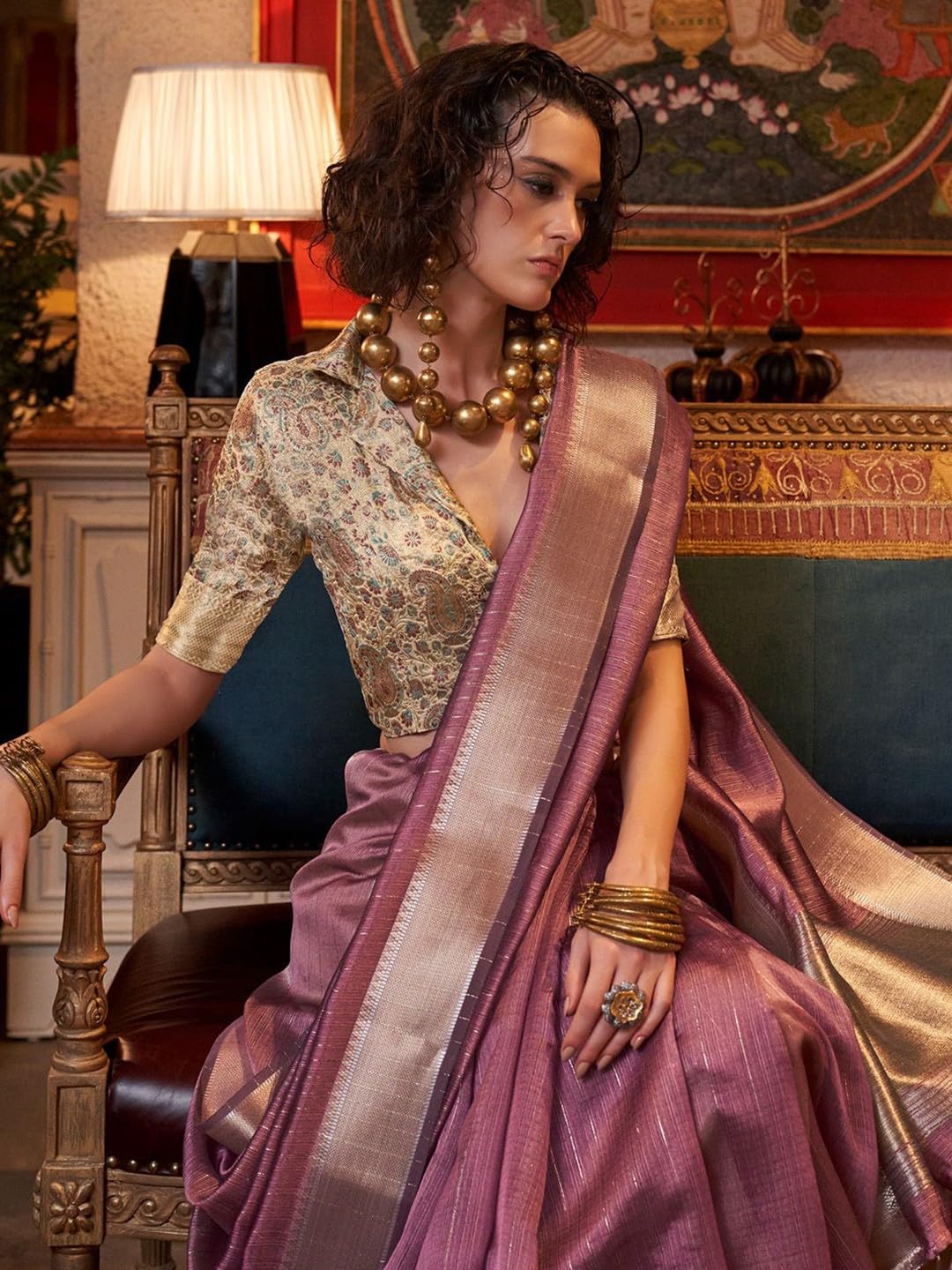 Madhuhansh Womens Soft Linen Saree With Unstitched Multicolor Paisley Blouse Piece Saree With Satin Border Comfortable Skin Frie