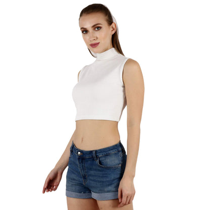 Popwings Casual Solid Sleeveless Crop Top For Women || Turtle Neck Summer Crop Top For Women || Crop Tops For Women Latest Fancy