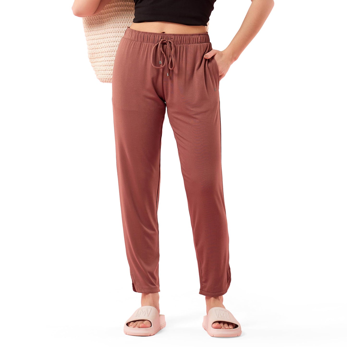 Enamor E048 Tapered Lounge Pants with Drawstring Details with Metal Ends