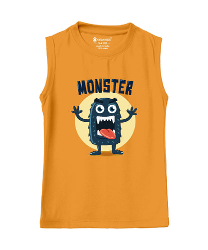 Kyda Kids 100% Cotton Bio Washed Premium Printed Boys Sleeveless Loose Fit Tshirt - Antibacterial Boys Vest - Pack Of 3