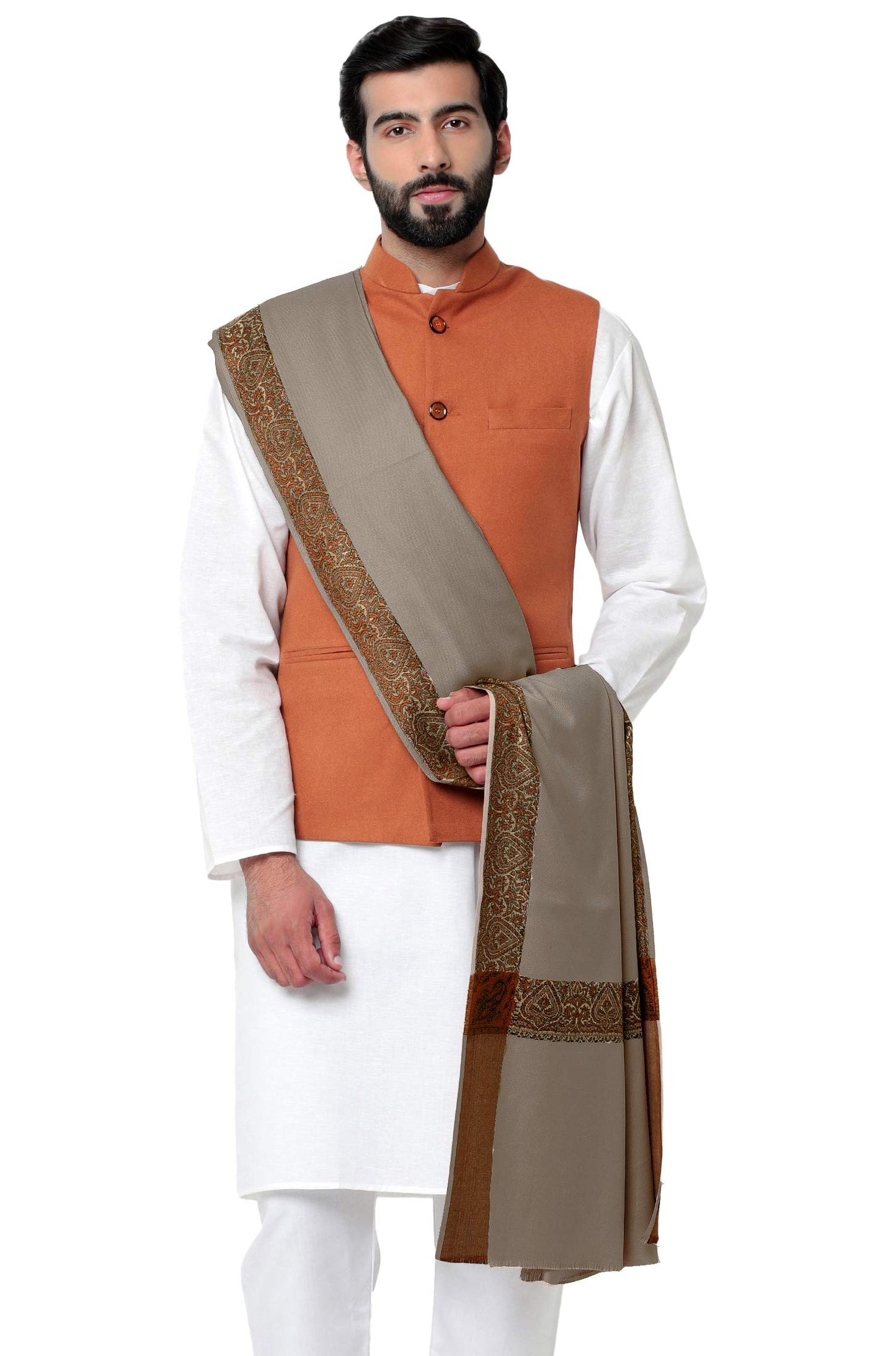 Weavers Villa Mens Woven Border Woollen Lohi/Shawl, 125cm x 250cm