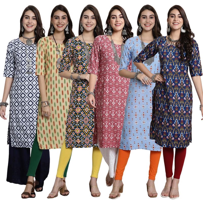 Pinkmint Festival Wear Printed Crepe KurtiS For WomenS Ll Ethnic Kurti Ll Comfortable Kurti (Pack Of 6)