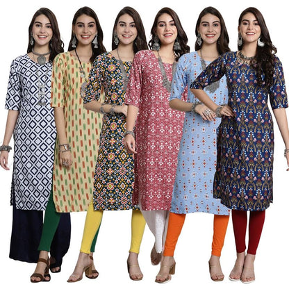Pinkmint Festival Wear Printed Crepe KurtiS For WomenS Ll Ethnic Kurti Ll Comfortable Kurti (Pack Of 6)