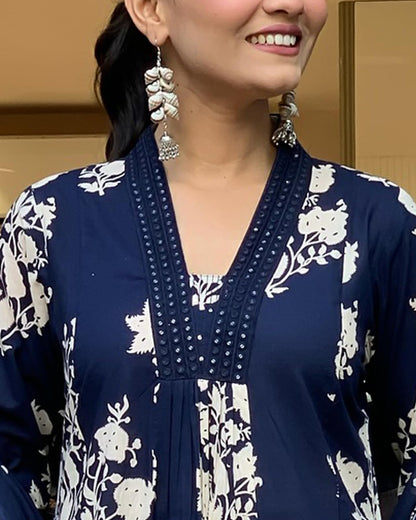 Toochki Kurta Set With Dupatta For Women | Kurti Set For Woman | Navy Blue Dresses For Women Ethnic Wear | Cotton Salwar Suit Se