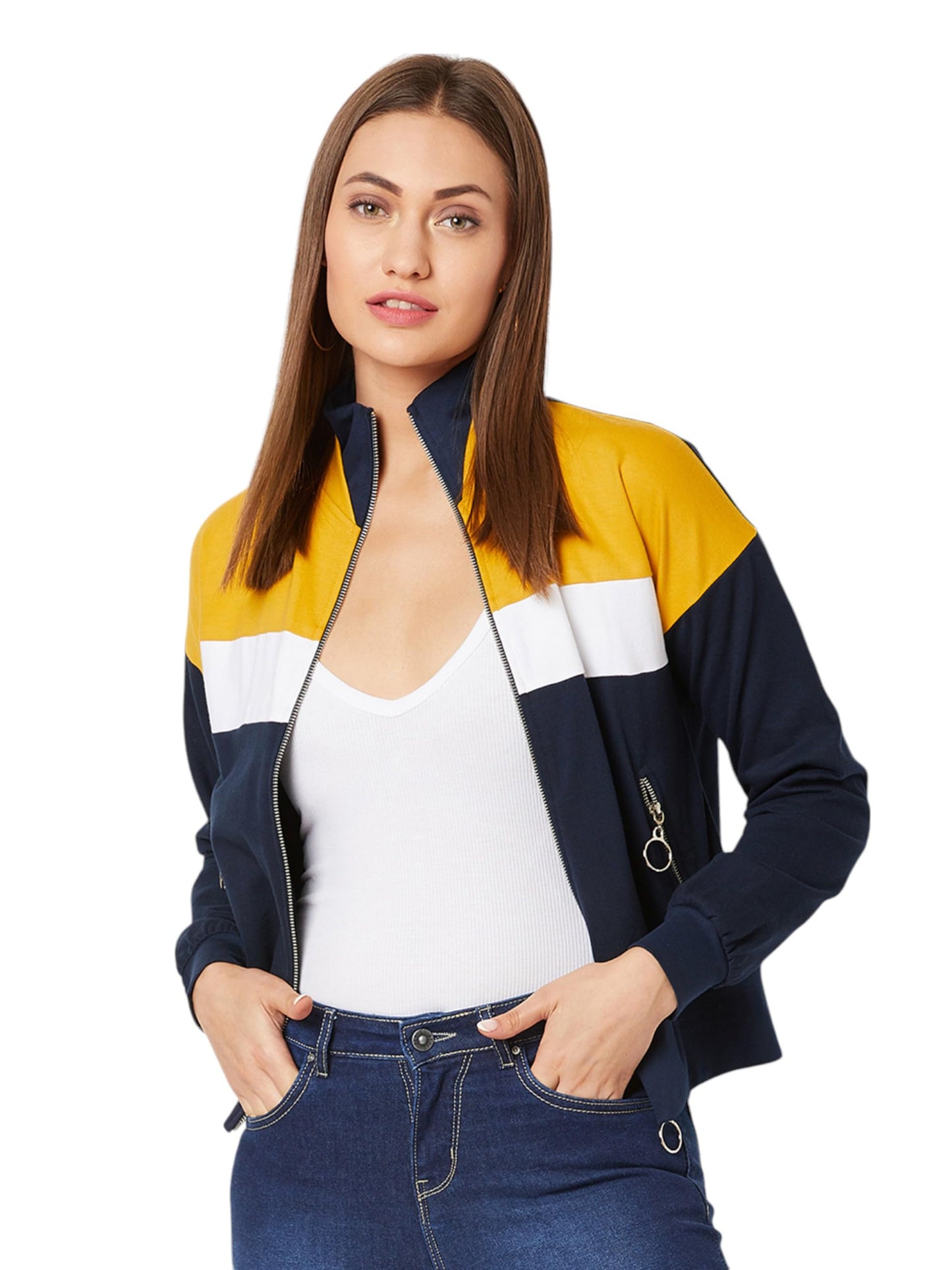 Miss Chase Womens Turtle-Neck Full Sleeves Jacket (MCAW24JKT99-15-178-05, Multicolored Base Navy Blue, L)