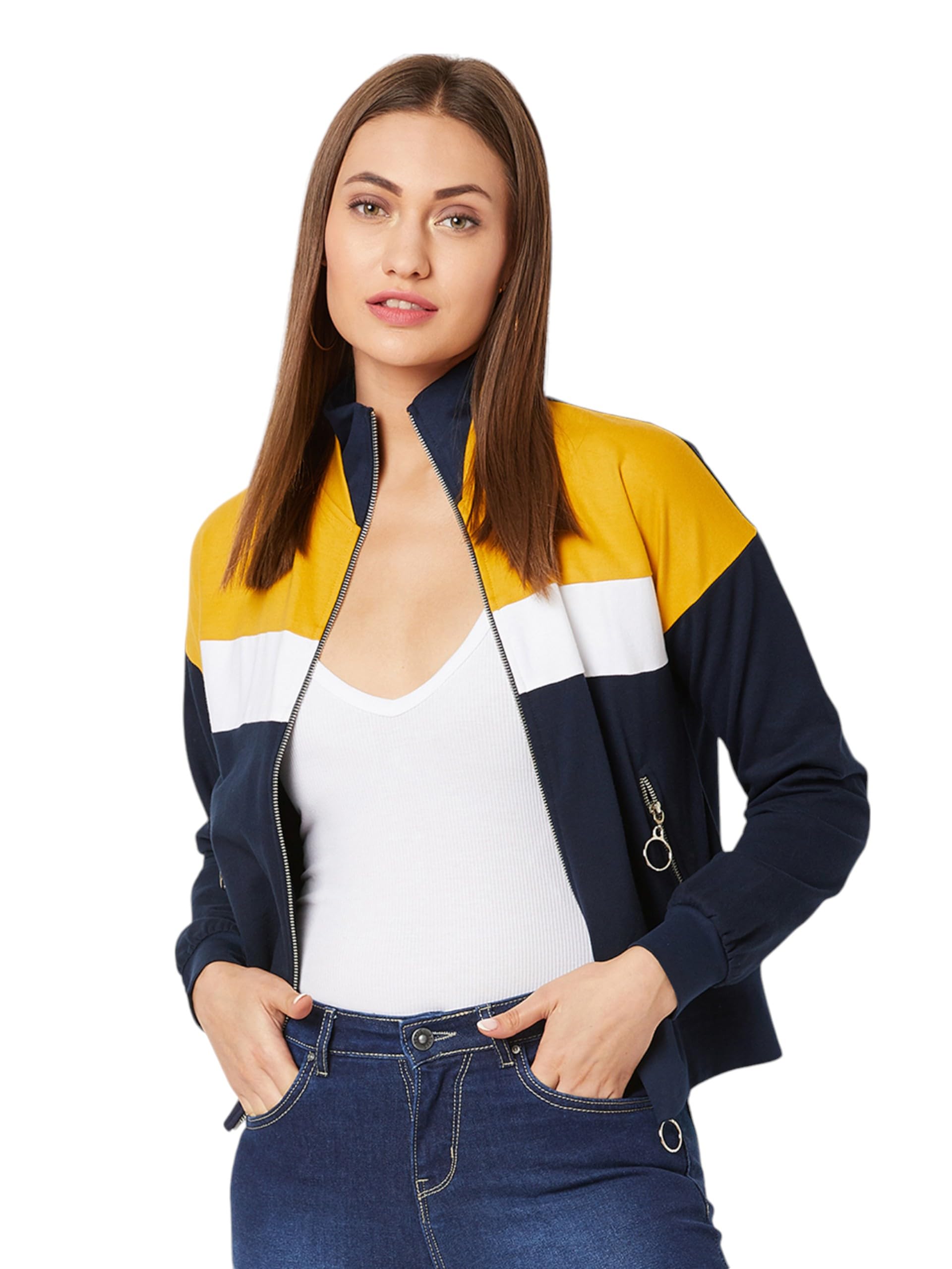 Miss Chase Womens Turtle-Neck Full Sleeves Jacket (MCAW24JKT99-15-178-05, Multicolored Base Navy Blue, L)