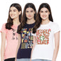 Preneum Womens Cotton Regular Fit Latest Graphic Stylish Printed Short Sleeves Casual T-Shirt || Trendy & Style (Pack 3), Brigh