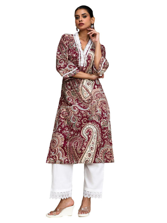 Varanga Women Paisley Printed Three Quarter Sleeve Kurta