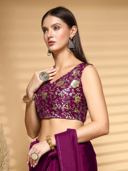 Oomph! Readymade Blouse For Women, Brocade, Sleeveless, V-Neck, Rbbl703