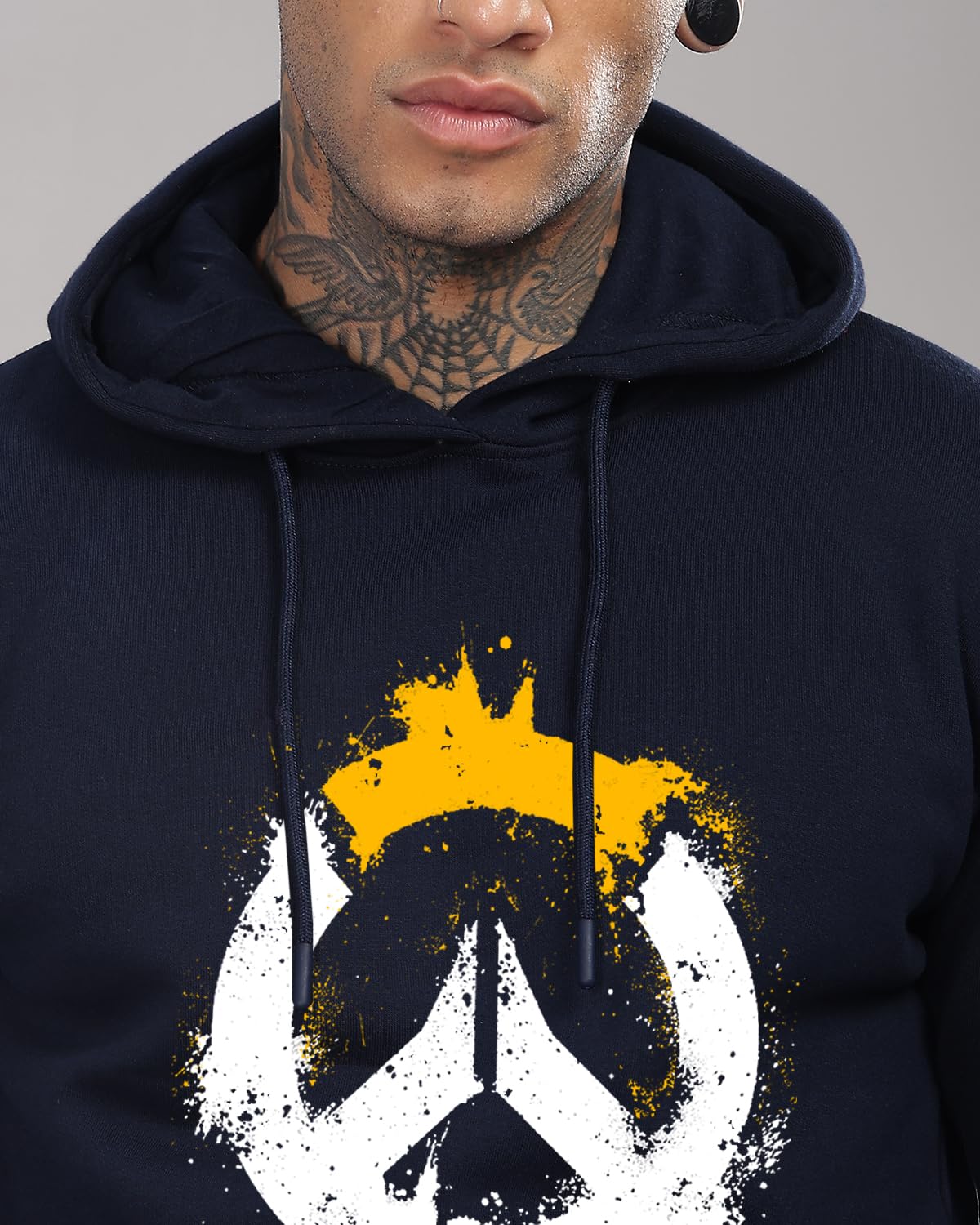 ADRO Mens Cotton Neck Hooded Sweatshirt (H24-M-PC-NB_Navy Blue