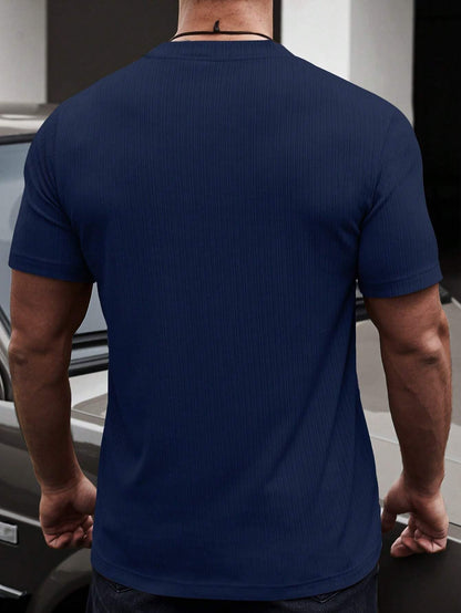SMOWKLY Mens Solid Regular Fit T-Shirt (1283_Navy Blue