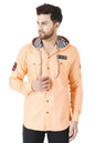Besix MenS Orange Tailored Fit Cotton Blend Shirt For Man With Hoodie - Casual Long Sleeve Shirt With Pockets - Patch Detail Fo