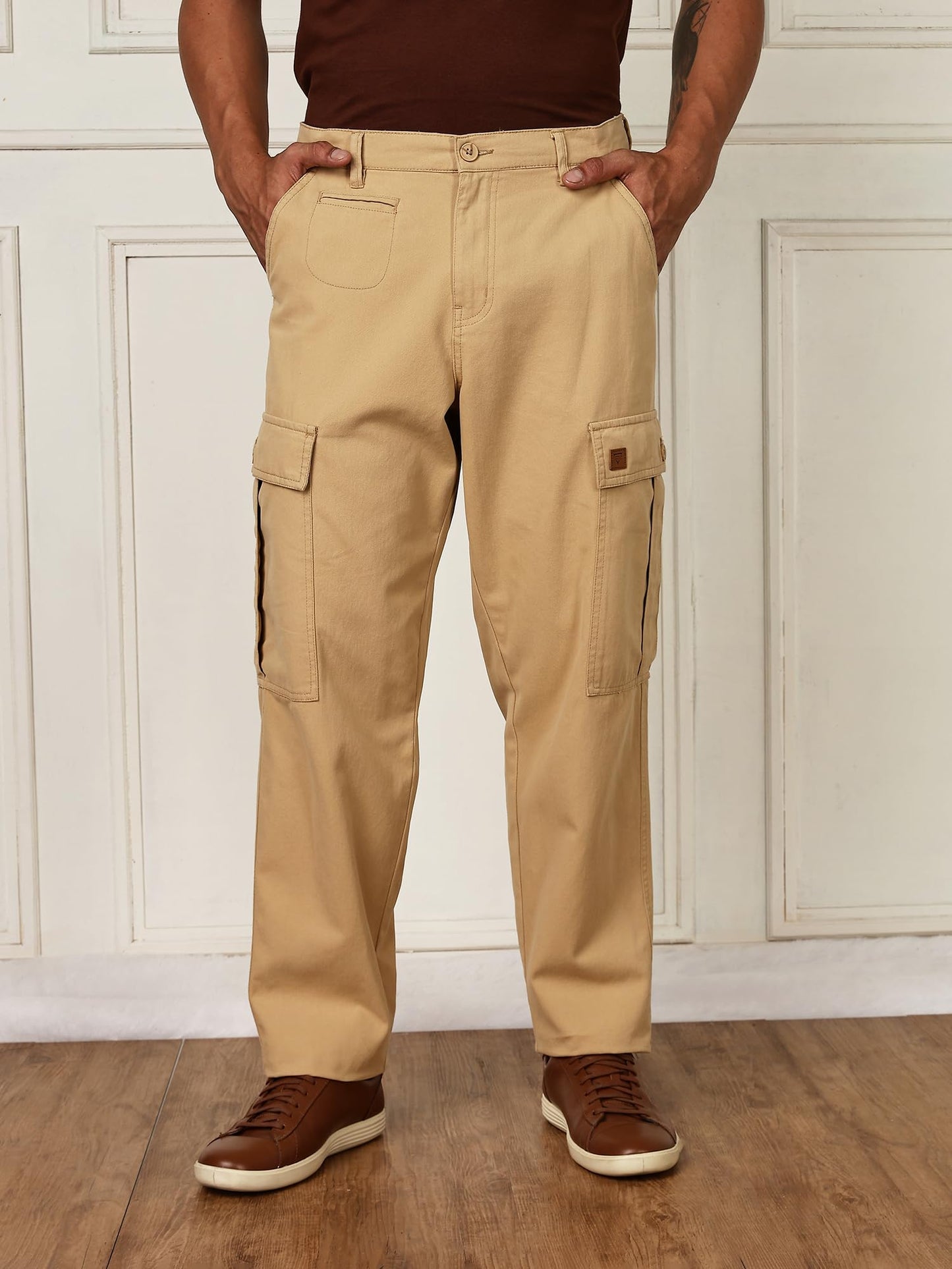 Thomas Scott Mens | Solid | Light Weight | Breathable Fabric | 6 Pocket | Mid Rise | Regular Fit | 100% Cotton | Button Waist |