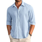 Deelmo MenS Button Down Dress Shirts Textured Long Sleeve Casual Hawaiian Beach Shirt Sky Blue