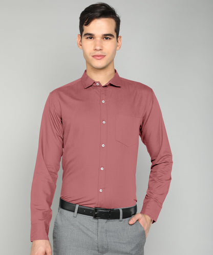 Mildin MenS Regular Cotton Blend Pink Slim Fit Solid Button Down Spread Collar Full Sleeve Curved Hemline Formal Shirt With One