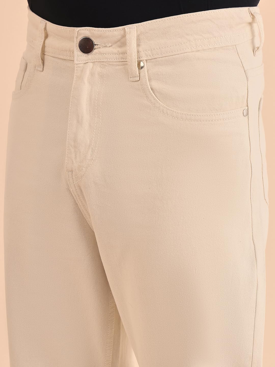 Style Quotient Men Relaxed Fit High Rise Cotton Jeans Off White
