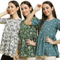 Pinkimint Crape Combo Top for Women ll Stylish Casual Flared Fancy Sleeve Printed Regular Fit Top (Pack of 3)
