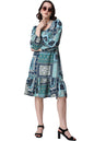 Popwings Women Casual Boho Printed Green Peplum Dress