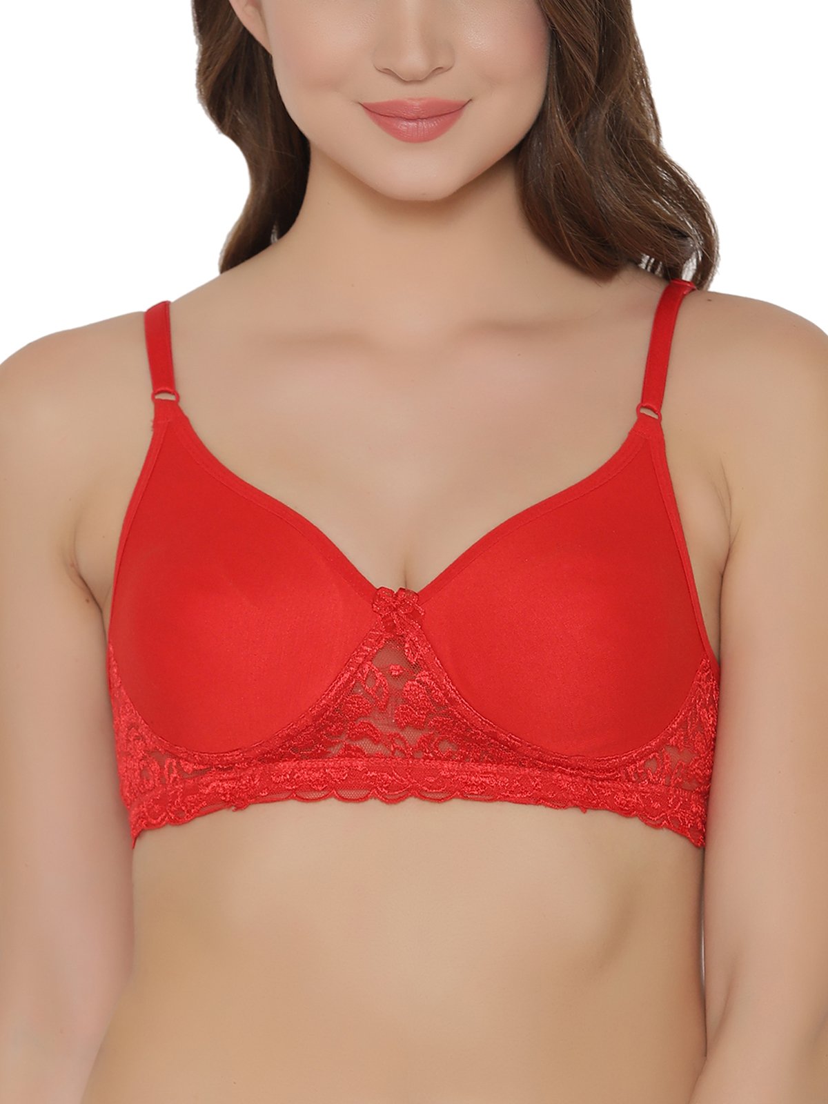 Clovia Womens Cotton Rich Non-Wired Spacer Cup T-Shirt Bra - (BR1280P04_Red_40B)
