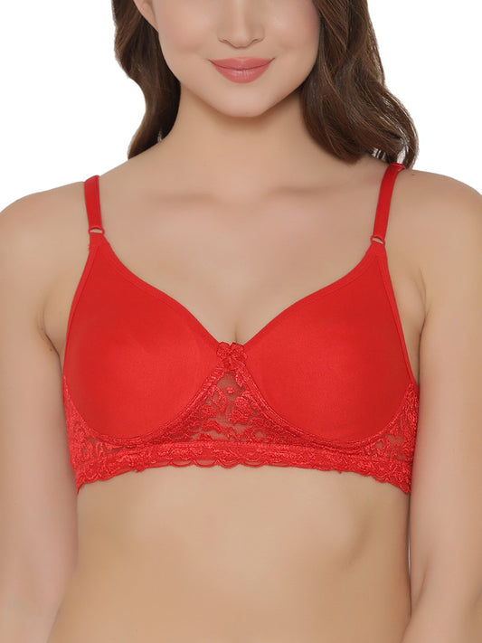 Clovia Womens Cotton Rich Non-Wired Spacer Cup T-Shirt Bra - (BR1280P04_Red_40B)