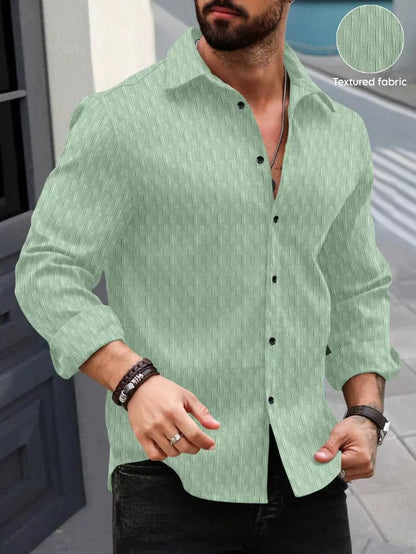 Deelmo MenS Regular Fit Button Down Dress Shirts Textured Long Sleeve Casual Hawaiian Shirt Pista