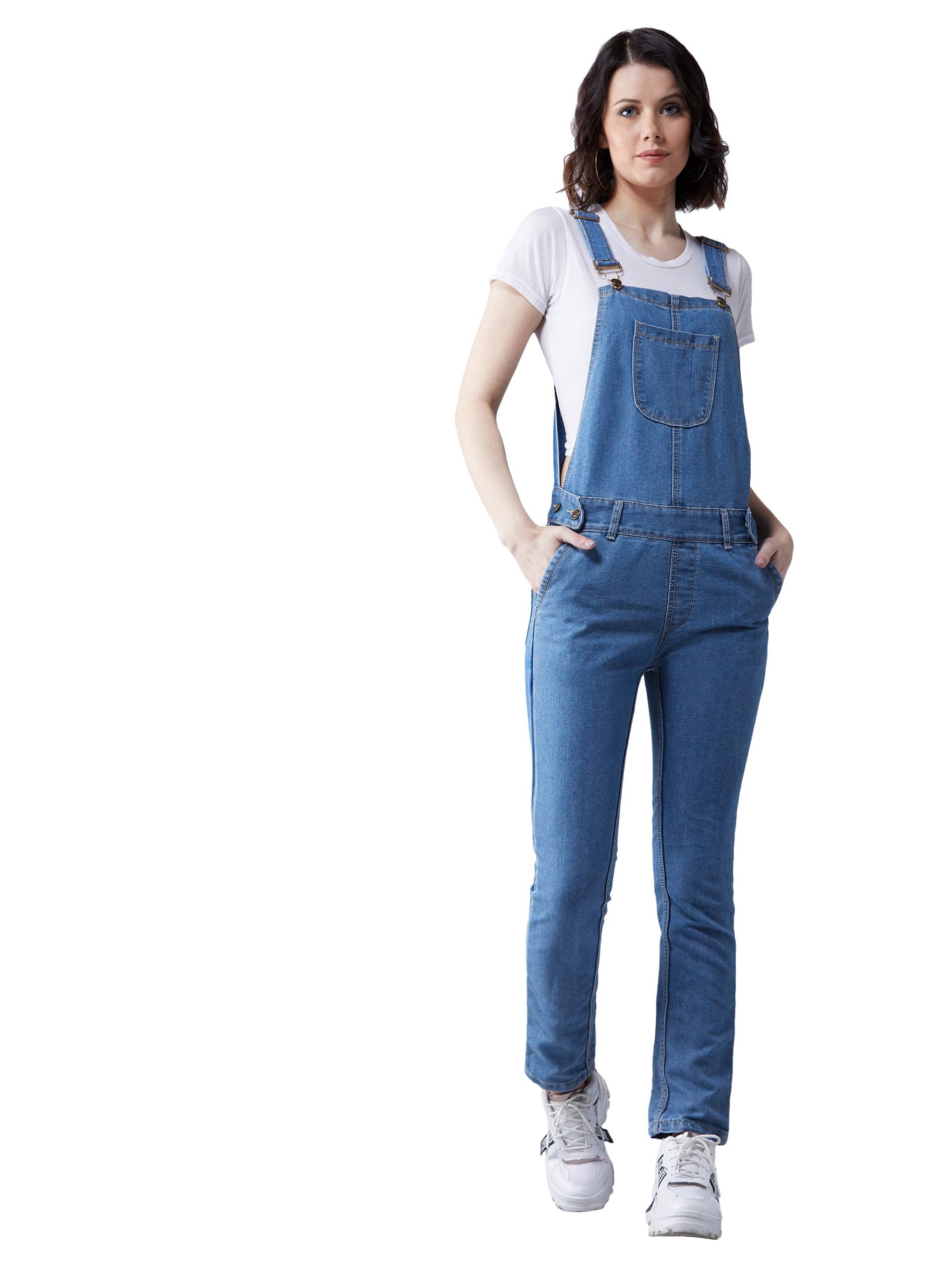 Dolce Crudo WomenS Blue Regular Fit Mid Rise Regular Length Denim Dungaree (Doss18Den04-07-115-32,Blue,32)