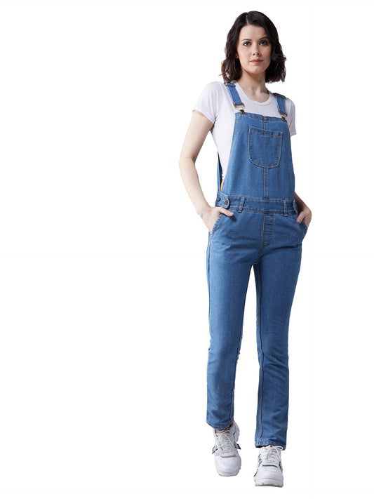 Dolce Crudo WomenS Blue Regular Fit Mid Rise Regular Length Denim Dungaree (Doss18Den04-07-115-32,Blue,32)