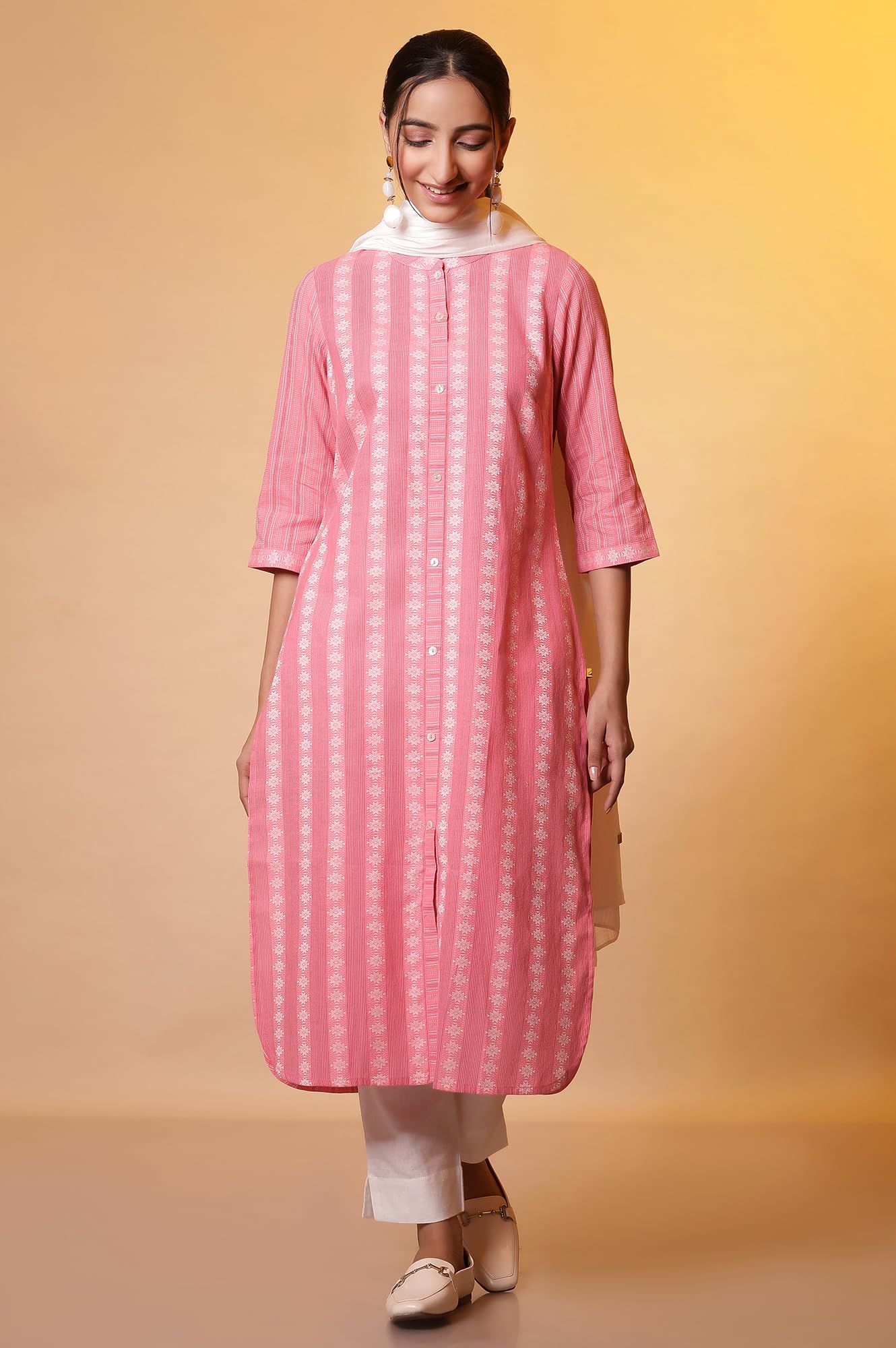 Aurelia Women's Striped Cotton Blend Straight Kurta