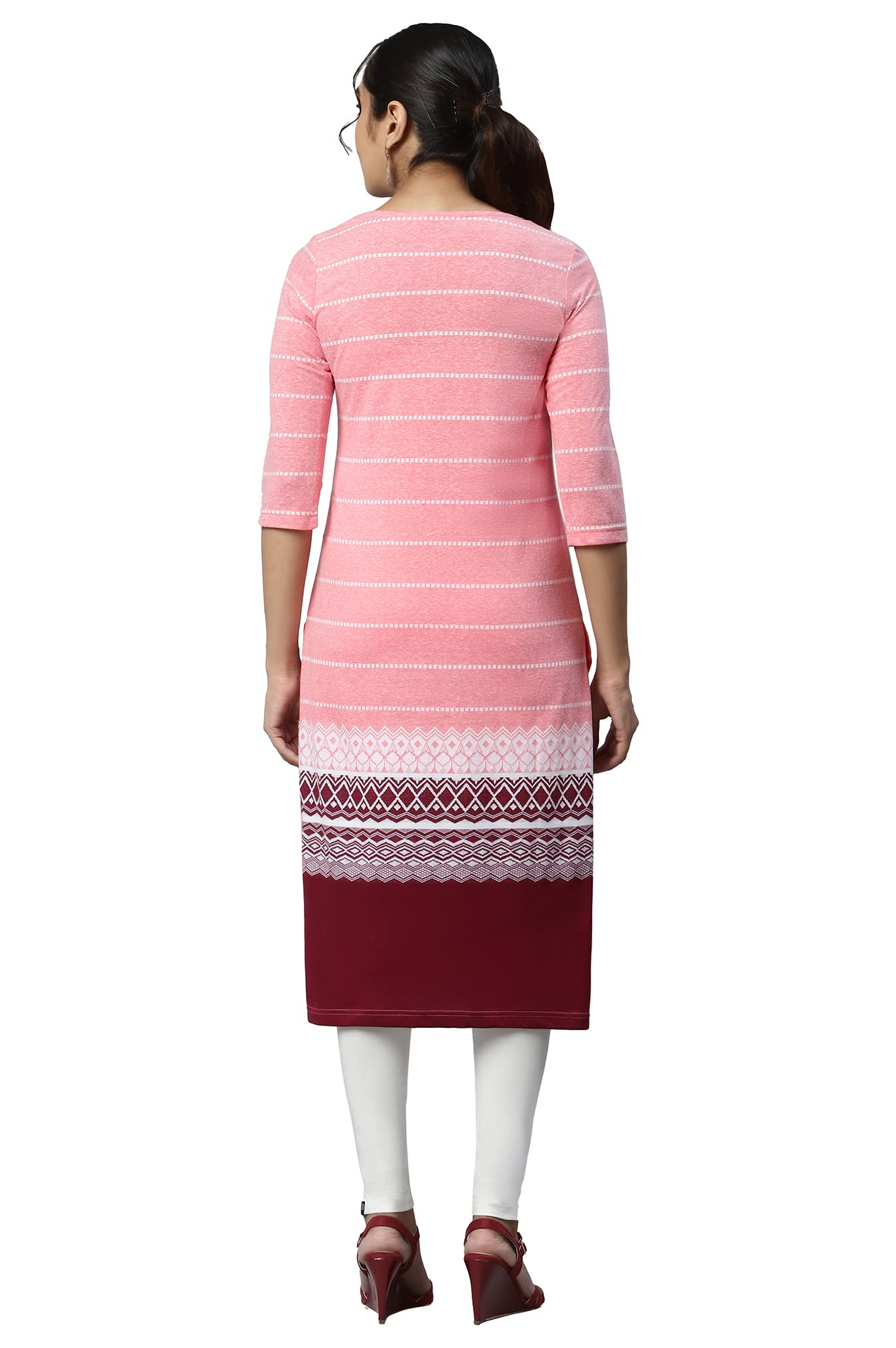 Aurelia Women Peach Cotton Blend Geometric Jacquard Straight Kurta