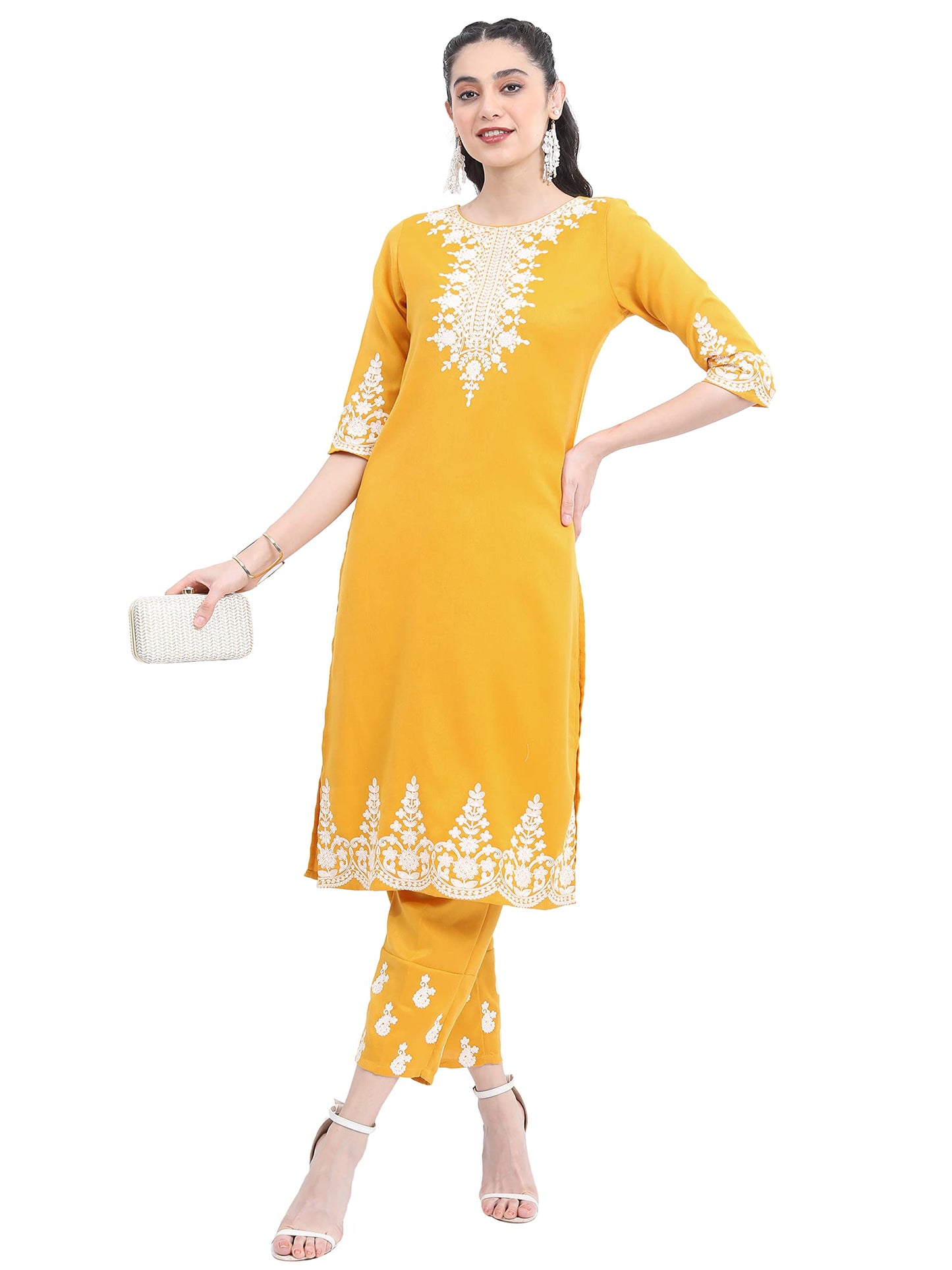 Ketch Polyester Womens Kurta With Palazzo (Khk3000562_Mustard